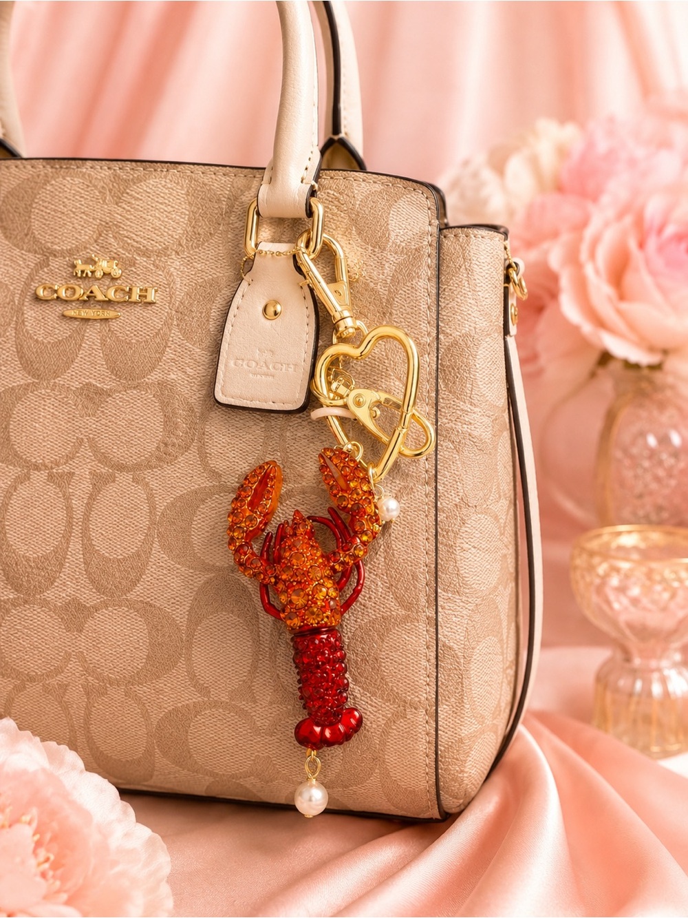 Betsey Johnson Red Lobster Bag Charm Keychain Rhinestone NIB $68 - Picture 7 of 9